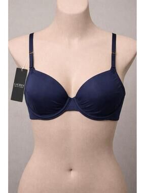 Lauren Ralph Lauren Bra 34DD Navy Blue Underwire T-Shirt Smooth Cup NWT